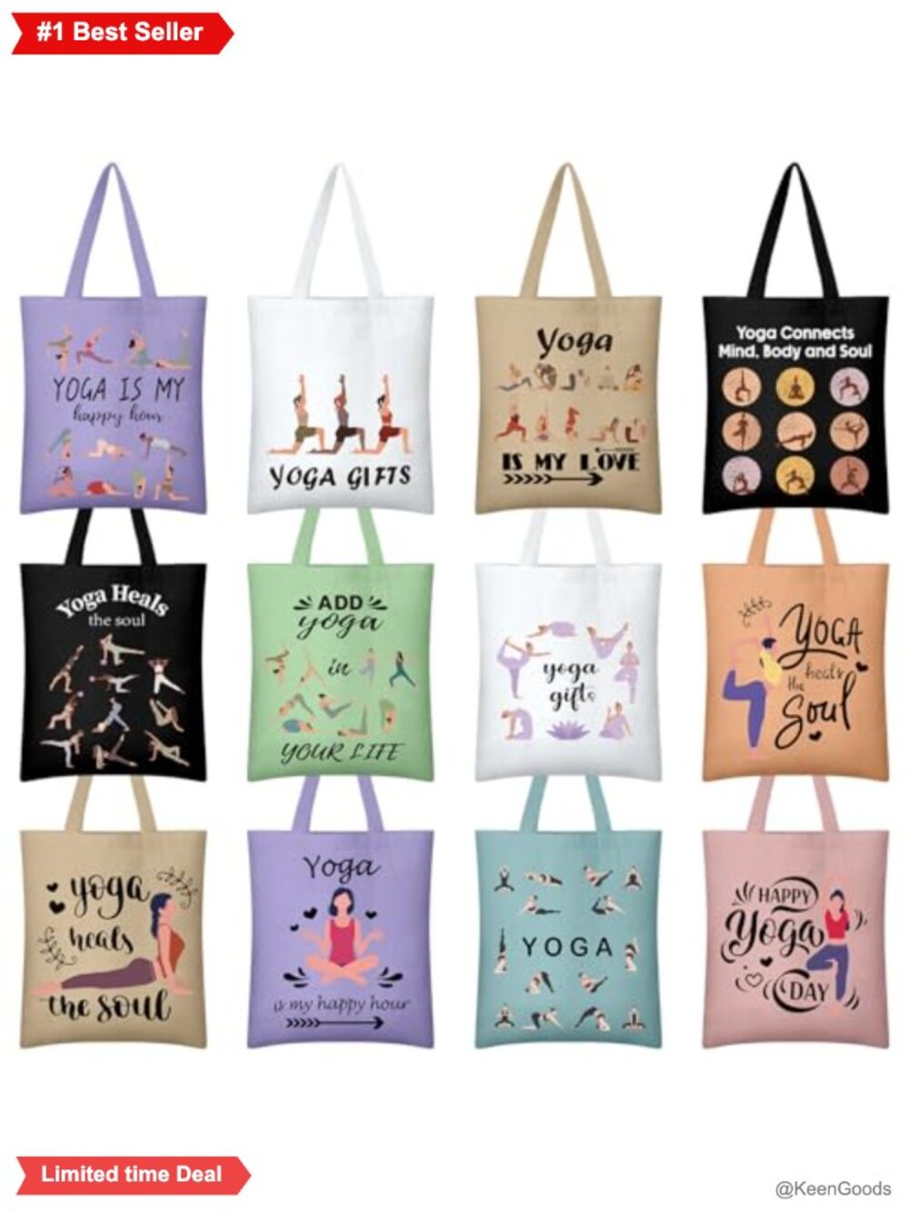 Canvas Tote Bags 12 Set Yoga Lover Gift Reusable Grocery